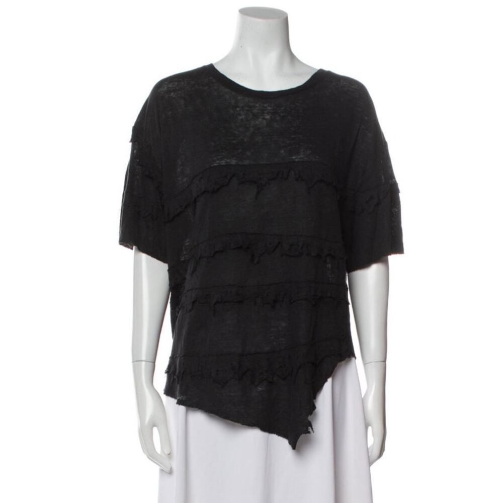 IRO Jeans Asymmetrical Distressed T-Shirt Top Women's Size XS Black Crew Neck